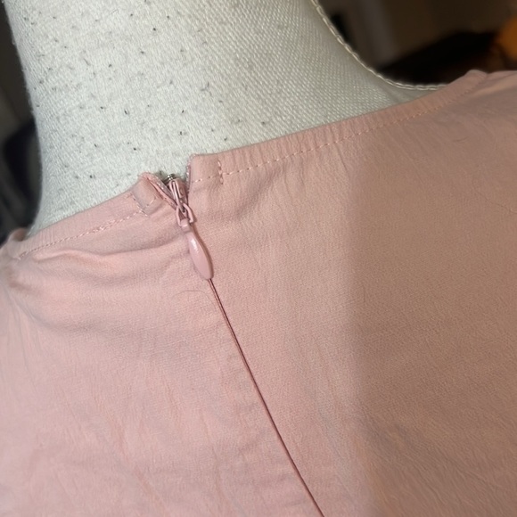 Elegant pale Pink Ruffle Dress Midi Exaggerated short ruffle sleeves tier hem L - Picture 12 of 16